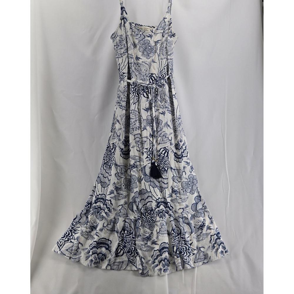 F&F Blue White Floral Maxi Dress Toile Cami Sundress Boho US 4